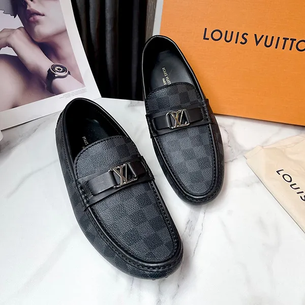 Giày Lười Nam Louis Vuitton LV Hockenhem Mocassin Shoes 1A4OI Màu Đen Xám Size 39 - Giày - Vua Hàng Hiệu