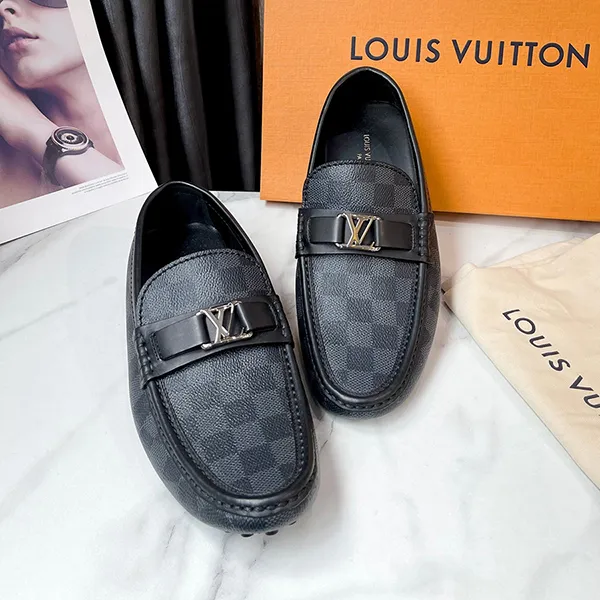 Giày Lười Nam Louis Vuitton LV Hockenhem Mocassin Shoes 1A4OI Màu Đen Xám Size 39 - Giày - Vua Hàng Hiệu