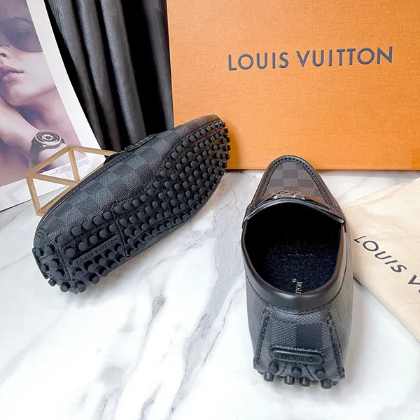 Giày Lười Nam Louis Vuitton LV Hockenhem Mocassin Shoes 1A4OI Màu Đen Xám Size 39 - Giày - Vua Hàng Hiệu