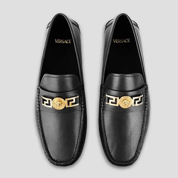Giày Lười Nam Versace Leather With Gold Logo Hardware 1009707 D1VS KVO41 Màu Đen Size 42