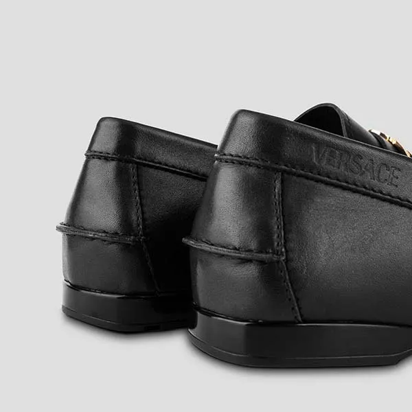 Giày Lười Nam Versace Leather With Gold Logo Hardware 1009707 D1VS KVO41 Màu Đen Size 42