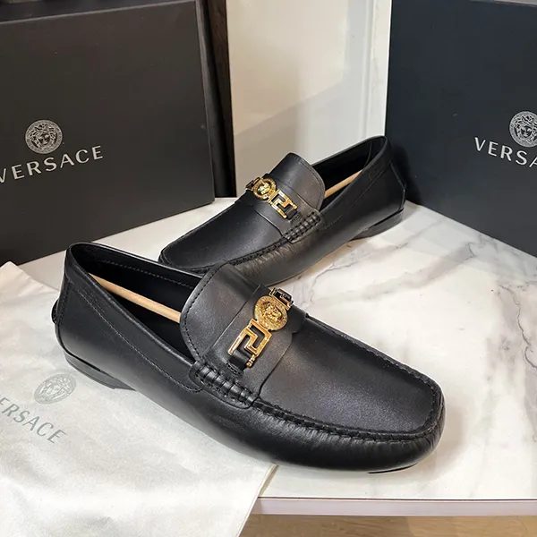 Giày Lười Nam Versace Leather With Gold Logo Hardware Black Màu Đen Size 42 - Giày - Vua Hàng Hiệu