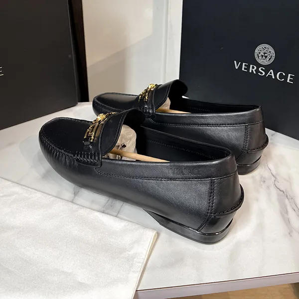 Giày Lười Nam Versace Leather With Gold Logo Hardware Black Màu Đen Size 42 - Giày - Vua Hàng Hiệu