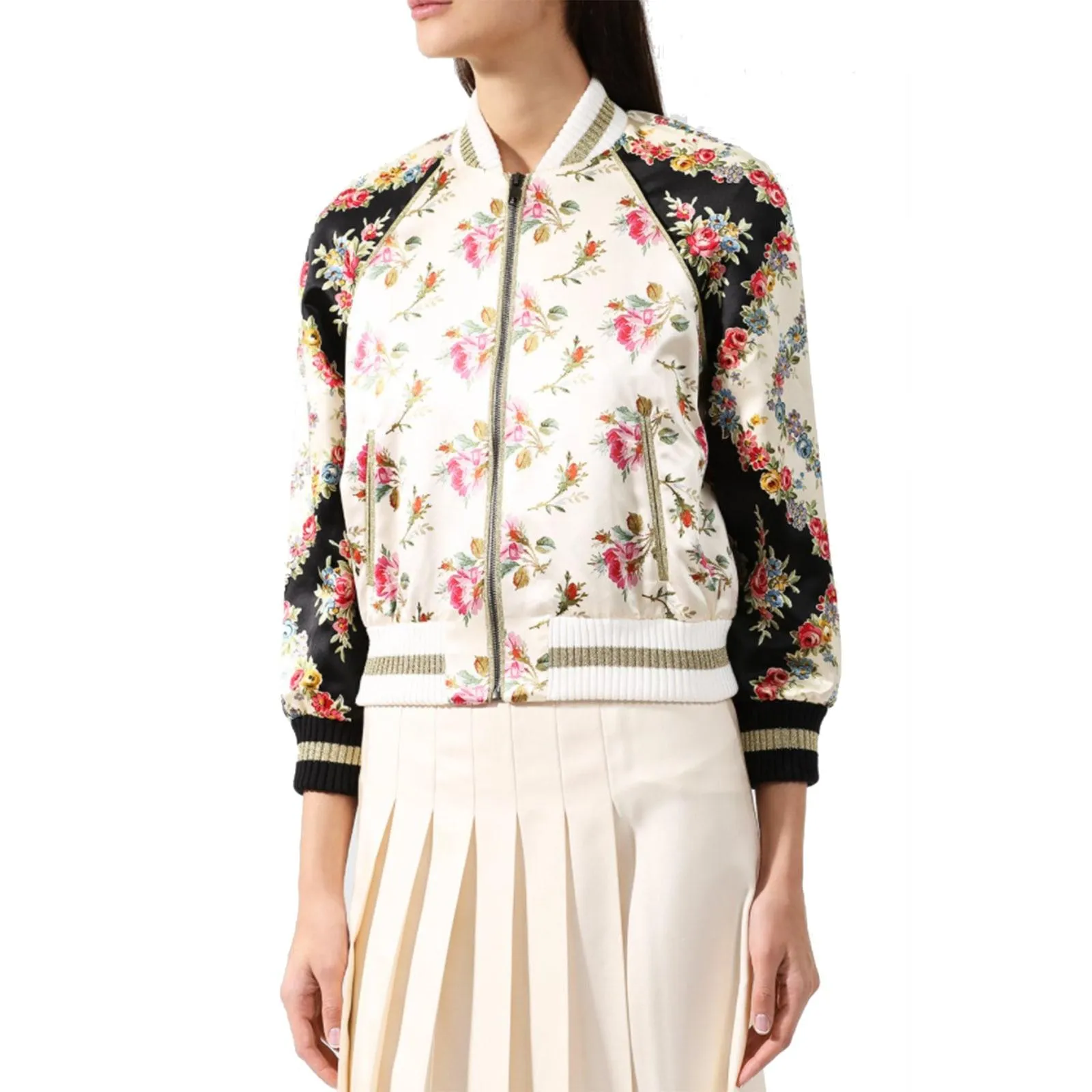 Áo Khoác Gucci Floral Silk Bomber Jacket