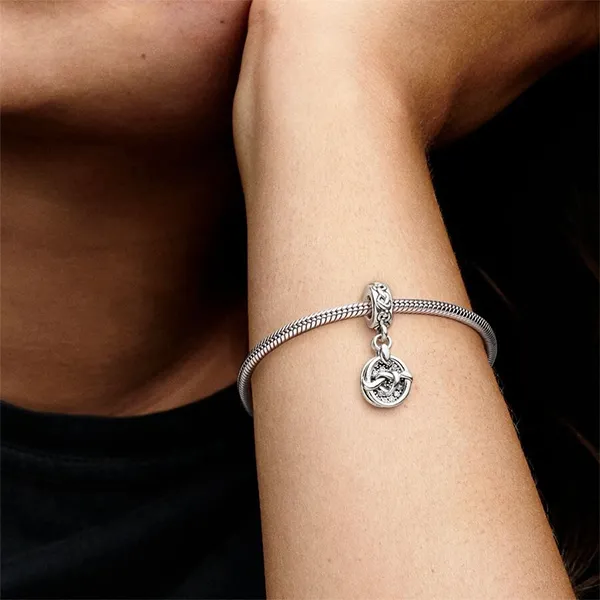 Hạt Vòng Charm Pandora Knotted Hearts Silver Dangle 798095CZ Màu Bạc