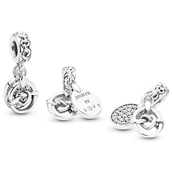 Hạt Vòng Charm Pandora Knotted Hearts Silver Dangle 798095CZ Màu Bạc