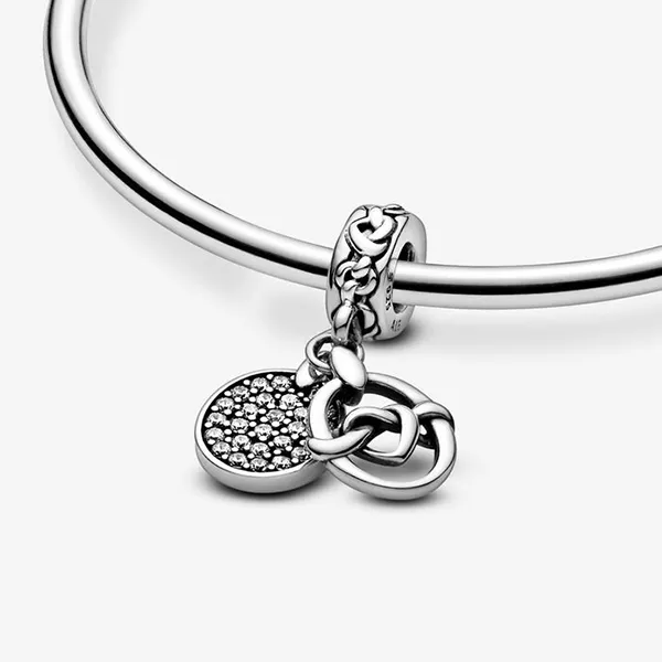 Hạt Vòng Charm Pandora Knotted Hearts Silver Dangle 798095CZ Màu Bạc