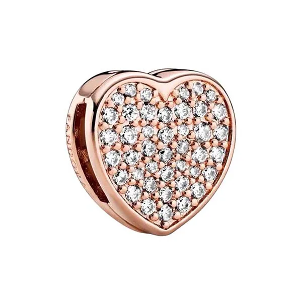 Hạt Vòng Charm Pandora Pavé Heart Clip Charm 788684C01 Màu Vàng Hồng - Trang sức - Vua Hàng Hiệu