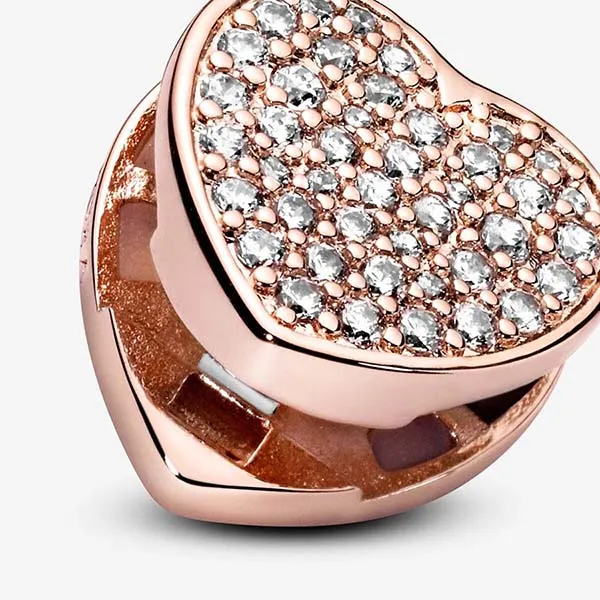 Hạt Vòng Charm Pandora Pavé Heart Clip Charm 788684C01 Màu Vàng Hồng - Trang sức - Vua Hàng Hiệu