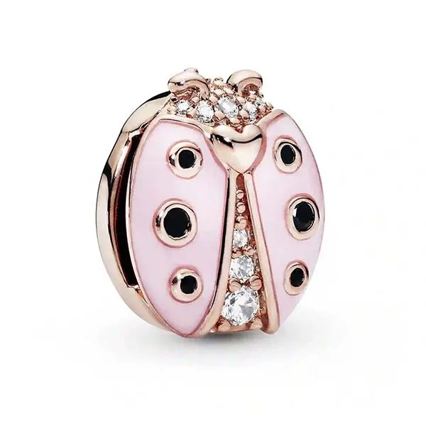 Hạt Vòng Charm Pandora Pink Ladybird Clip Rose Charm 787970EN160 Màu Vàng Hồng