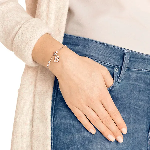 Hạt Vòng Charm Swarovski Remix Chữ B 5437624 Màu Vàng Hồng