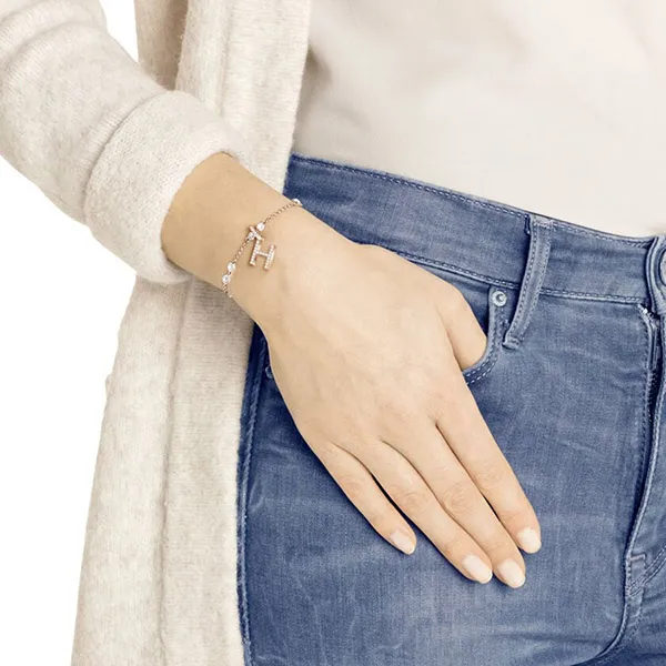 Hạt Vòng Charm Swarovski Remix Chữ H 5437622 Màu Vàng Hồng