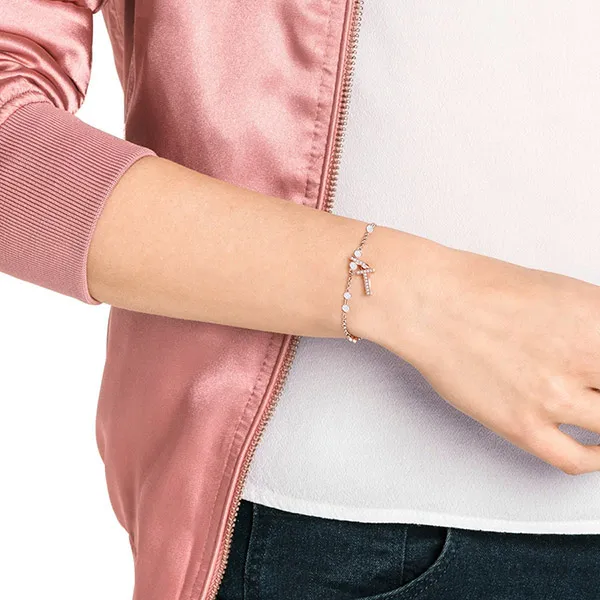 Hạt Vòng Charm Swarovski Remix Chữ T 5437615 Màu Vàng Hồng