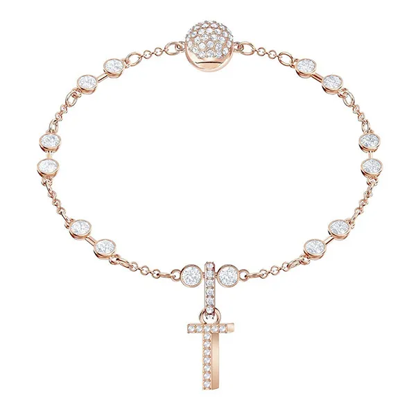 Hạt Vòng Charm Swarovski Remix Chữ T 5437615 Màu Vàng Hồng