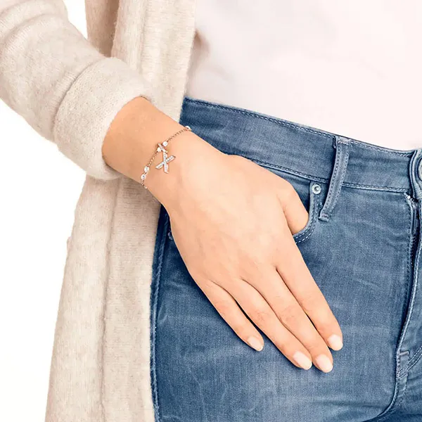 Hạt Vòng Charm Swarovski Remix Chữ X 5440510 Màu Vàng Hồng