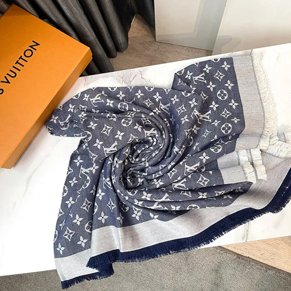 Khăn Quàng Cổ Nữ Louis Vuitton LV Monogram Scarves Blue Màu Xanh Blue