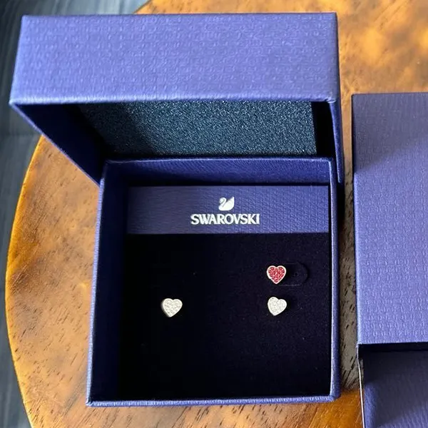 Khuyên Tai Nữ Swarovski Crystal Earrings Wishes Hearts 3 Pieces 5272369 Màu Vàng Hồng Phối Đỏ