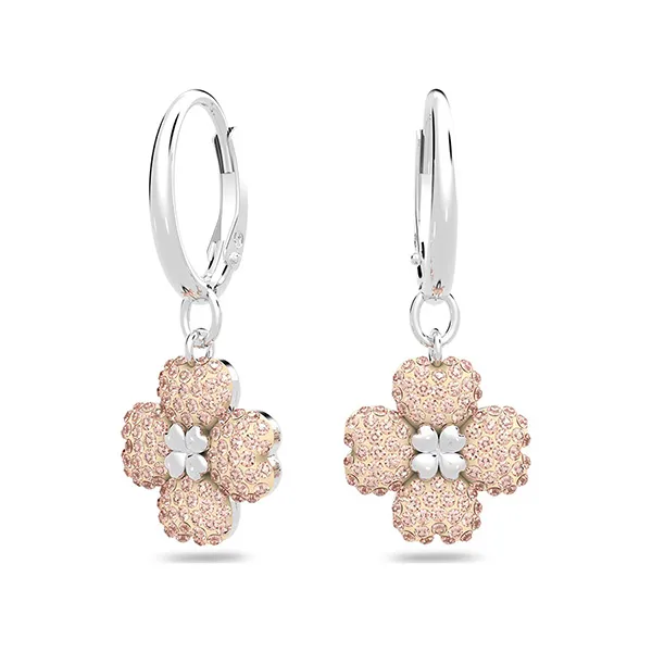 Khuyên Tai Nữ Swarovski Latisha Drop Earrings Flower, Pink, Rhodium Plated 5636485 Màu Bạc