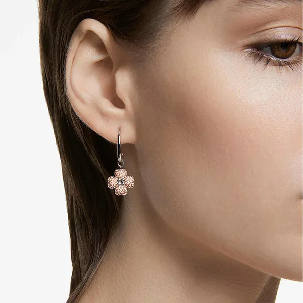 Khuyên Tai Nữ Swarovski Latisha Drop Earrings Flower, Pink, Rhodium Plated 5636485 Màu Bạc