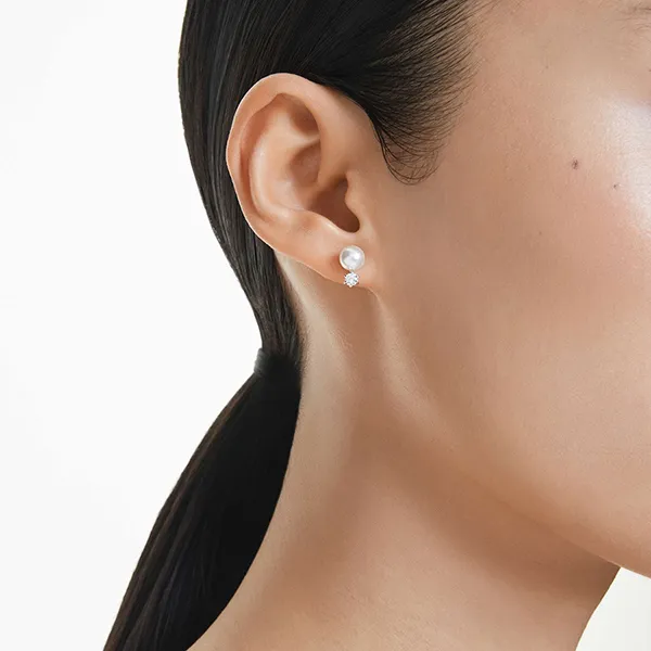 Khuyên Tai Nữ Swarovski Matrix Stud Earrings Crystal Pearl, Round Cut, White, Rhodium Plated 5694225 Màu Trắng - Trang sức - Vua Hàng Hiệu