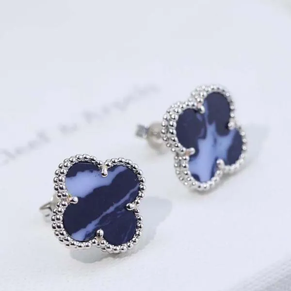 Khuyên Tai Nữ Jewery Luxury Vintage Alhambra Blue Earrings Màu Xanh Navy - Trang sức - Vua Hàng Hiệu