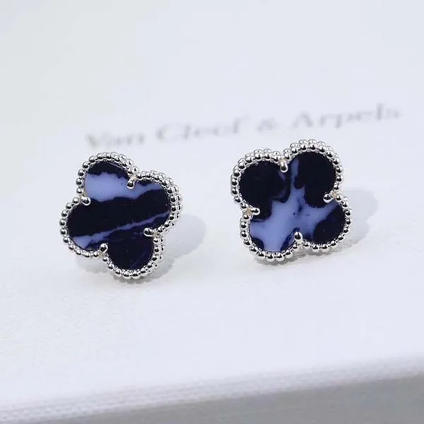 Khuyên Tai Nữ Jewery Luxury Vintage Alhambra Blue Earrings Màu Xanh Navy - Trang sức - Vua Hàng Hiệu