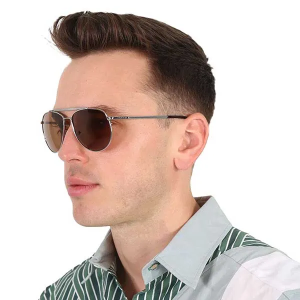Kính Mát Unisex Lacoste Brown Aviator Sunglasses L177S 033 57 Màu Nâu Bạc