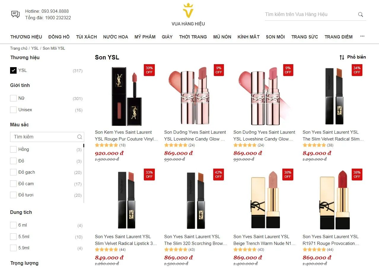 Mua son YSL chính hãng tại Vua Hàng Hiệu