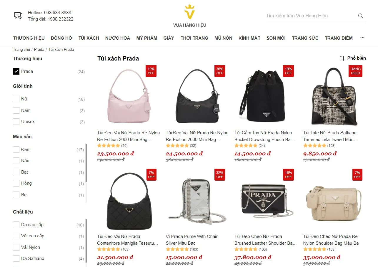 Mua túi xách Prada chính hãng tại Vua Hàng Hiệu
