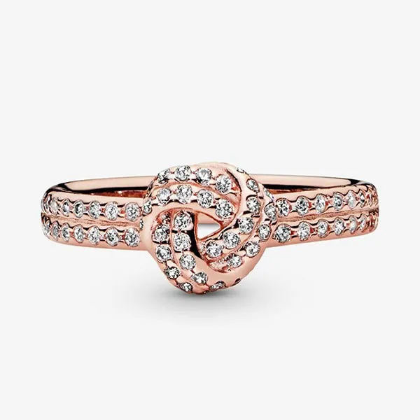 Nhẫn Nữ Pandora Rose Sparkling Love Knot Ring 180997CZ Màu Vàng Hồng Size 56