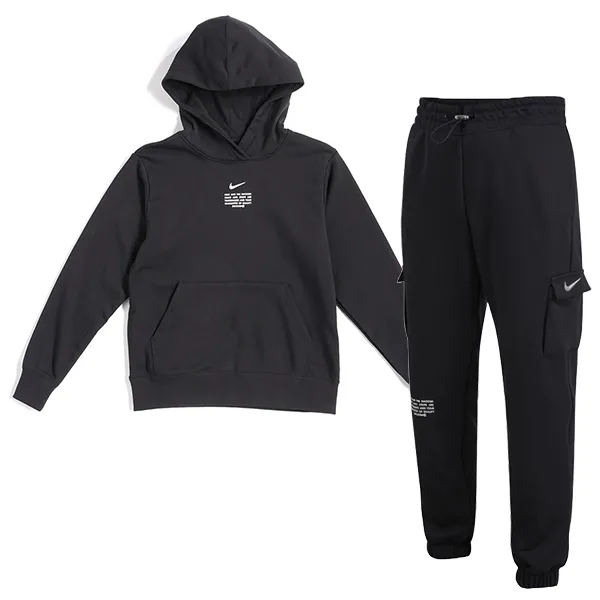 Bộ Thể Thao Nữ Nike Sportswear Swoosh Pullover Long Sleeves Hoodie Black DJ6948-100/DN4845-010 Màu Đen Size S