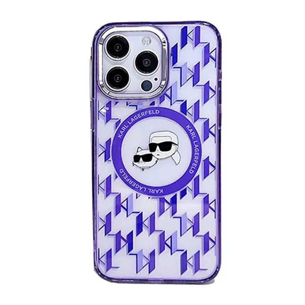 Ốp Điện Thoại Karl Lagerfeld IML Monogram & Choupette Head Case For Iphone 15 Pro Max Màu Tím - Phụ Kiện Công Nghệ - Vua Hàng Hiệu