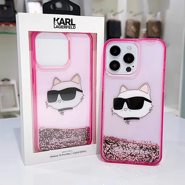 Ốp Điện Thoại Karl Lagerfeld iPhone 15 Pro Max Hardcase Glitter Choupette Head Màu Hồng - Phụ Kiện Công Nghệ - Vua Hàng Hiệu