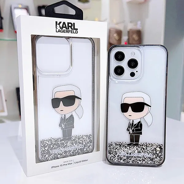 Ốp Điện Thoại Karl Lagerfeld Liquid Glitter Case Ikonik Karl Logo iPhone 15 Pro Max Màu Trắng - Phụ Kiện Công Nghệ - Vua Hàng Hiệu