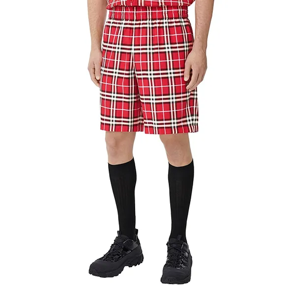 Quần Short Nam Burberry Men’s Check Print Track Chili Red 8051400 Màu Đỏ Size S - Thời trang - Vua Hàng Hiệu
