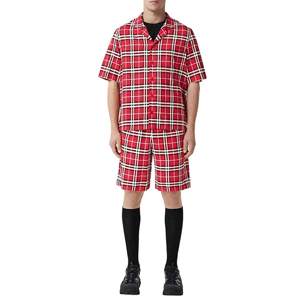 Quần Short Nam Burberry Men’s Check Print Track Chili Red 8051400 Màu Đỏ Size S - Thời trang - Vua Hàng Hiệu