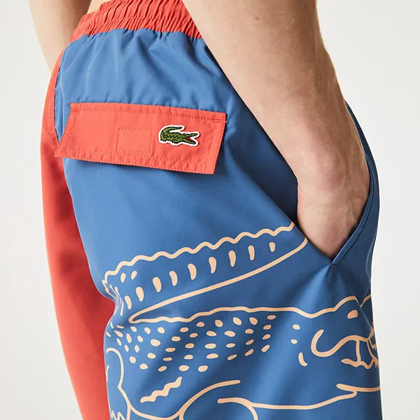 Quần Short Nam Lacoste Men’s Two-Tone Crocodile Print Swimming Trunks MH9397 F9L Màu Xanh/Đỏ Size L
