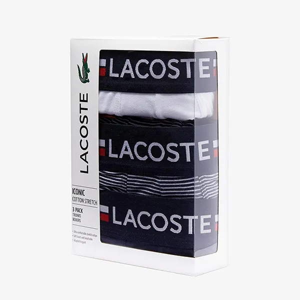 Set 3 Quần Lót Nam Lacoste pack Of 3 Iconic Boxer Briefs With Three-Tone Waistband 5H3413 525 Màu Xanh/Trắng/Xám Size S