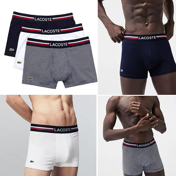 Set 3 Quần Lót Nam Lacoste pack Of 3 Iconic Boxer Briefs With Three-Tone Waistband 5H3413 525 Màu Xanh/Trắng/Xám Size S