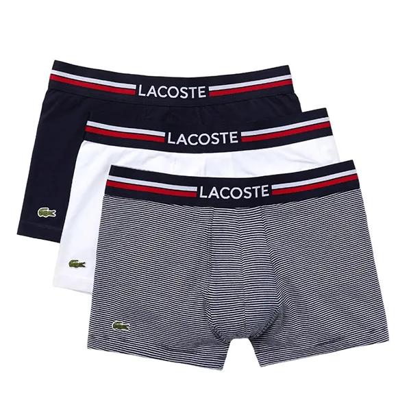 Set 3 Quần Lót Nam Lacoste pack Of 3 Iconic Boxer Briefs With Three-Tone Waistband 5H3413 525 Màu Xanh/Trắng/Xám Size S