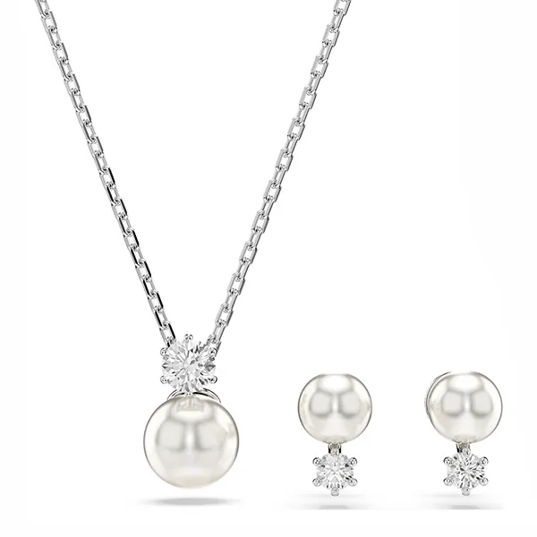 Set Dây Chuyền + Khuyên Tai Nữ Swarovski Matrix Set Crystal Pearl, Round Cut, White, Rhodium Plated 5689624 Màu Trắng