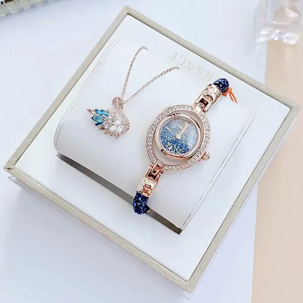 Set Đồng Hồ Nữ Davena Crystal 61625 Màu Xanh Blue (Random Vòng Tặng Kèm) - Đồng hồ - Vua Hàng Hiệu
