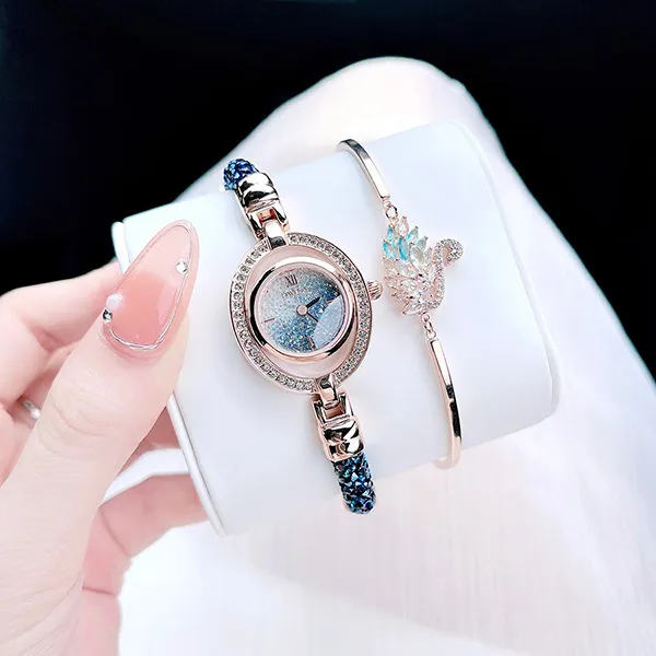 Set Đồng Hồ Nữ Davena Crystal 61625 Màu Xanh Blue (Random Vòng Tặng Kèm) - Đồng hồ - Vua Hàng Hiệu