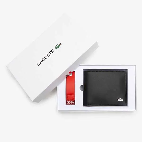 Set Ví + Móc Khóa Lacoste Men’s Wallet & Logo Keychain NH4215FG 000 Màu Đen