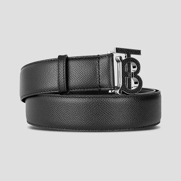 Thắt Lưng Nam Burberry Belt Leather With Logo TB Black 8065975 A1189 Màu Đen Size 85
