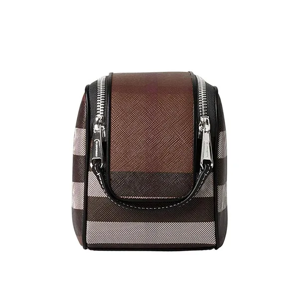 Túi Cầm Tay Nam Burberry Check Leather Travel Pouch Màu Nâu - Túi xách - Vua Hàng Hiệu