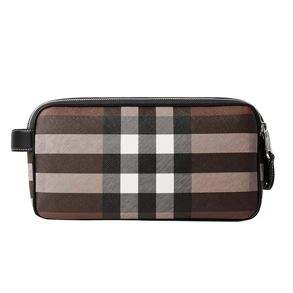 Túi Cầm Tay Nam Burberry Check Leather Travel Pouch Màu Nâu - Túi xách - Vua Hàng Hiệu