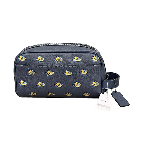 Túi Cầm Tay Nam Coach Small Travel Kit With Fish Print Gunmetal/Denim Multi CU139 Màu Xanh