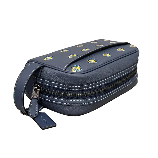 Túi Cầm Tay Nam Coach Small Travel Kit With Fish Print Gunmetal/Denim Multi CU139 Màu Xanh