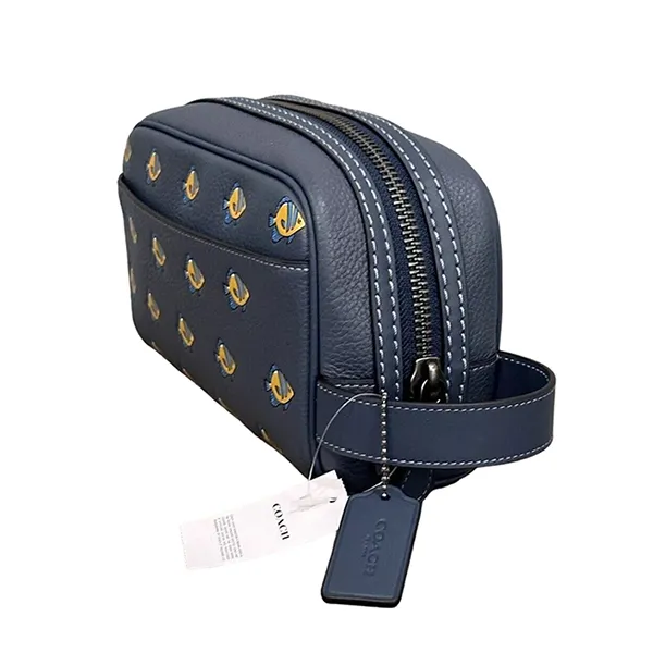 Túi Cầm Tay Nam Coach Small Travel Kit With Fish Print Gunmetal/Denim Multi CU139 Màu Xanh
